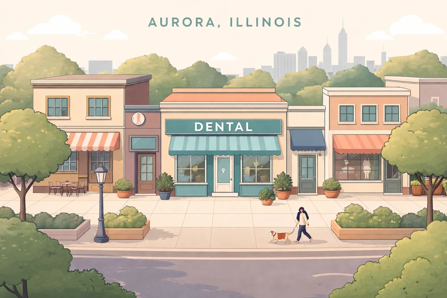 A friendly dental clinic storefront in Aurora, IL, serves anxious patients from Chicagoland and Northern Illinois.