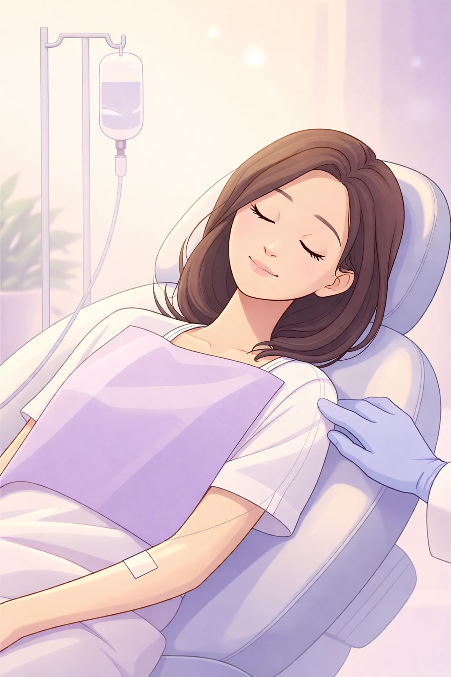 Patient receiving IV sedation appearing calm and relaxed in a dental chair with attentive care
